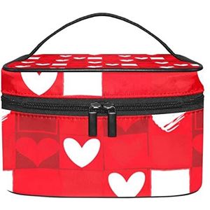 Valentijnsdag hart rode make-up organizer tas, reismake-up tas organizer case draagbare cosmetische tas voor vrouwen en meisjes toiletartikelen, Meerkleurig, 22.5x15x13.8cm/8.9x5.9x5.4in