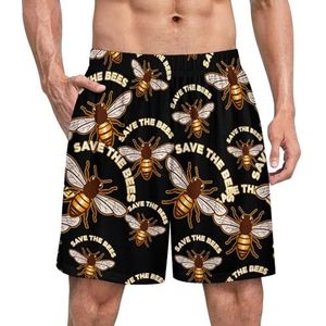 Save The Bees Grappige pyjama shorts voor heren pyjamabroek heren nachtkleding met zakken zacht