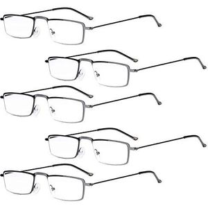 Eyekepper 5 stuks rechte duenn gestanst metalen frame halve ogen stijl leesbril lezer gunmetal +3,5