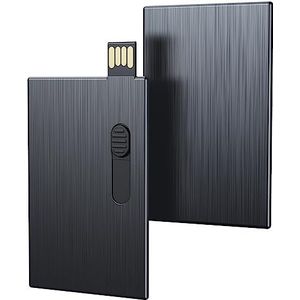 Uflatek 32 GB USB-stick, zakelijke creditcards, USB-flashdrive, USB 2.0, geheugenstick, metaal, shell, flashdrive, chequekaartvorm, memory stick, robuuste pendrive zwart, externe gegevensopslag voor