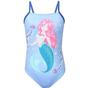 Aquarti Meisjes Badpak met Spaghettibandjes en Strepen, Zeemeermin in het Water Blauw/Roze/Turkoois, 122