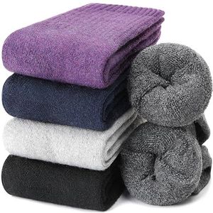 EBMORE Dames Wol Sokken Merino Warme Wol Sokken Dikke Wandelsokken Thermosokken Wintersokken Cadeaus voor Dames 5 Paar (Paars/Blauw/Grijs/Zwart)