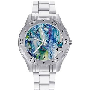 Abstracte Aquarel Paard Art Mannen Polshorloge Mode Sport Horloge Zakelijke Horloges Met Rvs Armband, Stijl, regular