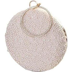 OZLCUA Parel Avondtassen Parel Tassen Voor Vrouwen Kleine Ronde Vorm Clutch Bag Diamant Luxe Designer Handtas Vrouwelijke Avond Clutch Bruiloft Tas Kralen Avondtassen, Champagne, Eén maat