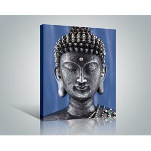1art1 Boeddhisme Poster Kunstdruk Op Canvas Buddha Statue Blue Muurschildering Print XXL Op Brancard | Afbeelding Affiche 50x40 cm