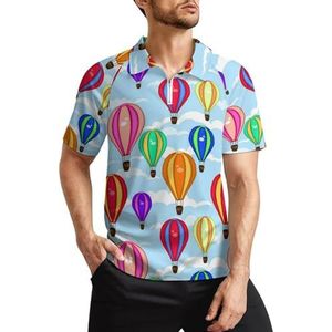 Sky Kleurrijke Hete Lucht Ballonnen Heren Golf Polo Shirts Klassieke Fit Korte Mouw T-Shirt Gedrukt Casual Sportkleding Top 2XL