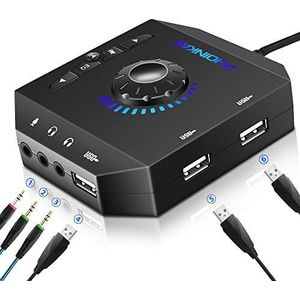 PHOINIKAS Externe Geluidskaart, USB Audio Adapter met 3,5 mm Hoofdtelefoon en Microfoon Jack, Volume Control, Stereo Sound Card Plug Play, voor Windows, Mac, Linux, PC, Laptops, Desktops (Zwart)