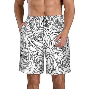 PHTZEZFC Zwart wit roze print strandshorts voor heren, lichtgewicht, sneldrogend trekkoord zwembroek met zakken, Wit, L