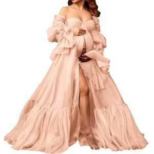 AHERKLL Gezwollen tule gewaad zwangerschapsjurk voor fotoshoot pure lange lingerie baby shower zwangerschap fotografie dressing ZM009, Roségoud, 36