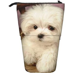 Leuke Hond Print Etui Staand Potlood Tas Telescopische Pen Houder Leuke Potlood Pouch Pop Up Potlood Doos Cosmetica Tas voor Vrouwen Mannen, Zwart, Eén maat, Reizen