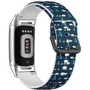 RYANUKA Zachte sportband compatibel met Fitbit Charge 5 / Fitbit Charge 6 (ijsbeer kinderen winterlandschap) siliconen armband accessoire, Siliconen, Geen edelsteen