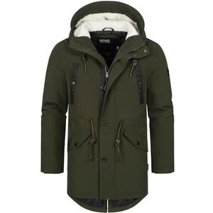 Indicode INBenicio Parka voor heren, met gevoerde capuchon en teddybontvoering, winterparka voor heren, leger, S