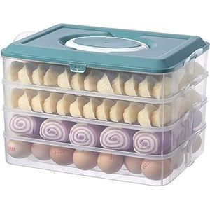 Keukenkoelkast ontvangt een doos meerlagige dumplings doos met bevroren voedselbak wonton gestoomd gevuld broodje zegel bewaardoos eierdoos deksel vier Grote blauw