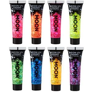 Neon UV Face & Body Chunky Glitter Gel van Moon Glow - 12ml - Set van 8