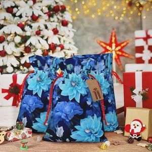 VducK Grote Kerst Gift Zakken voor Cadeaus Mooie blauwe bloemen Gedrukt Kerst Gift Zakken Kerst Gift Wrap Herbruikbare Kerst Zakken voor Geschenken