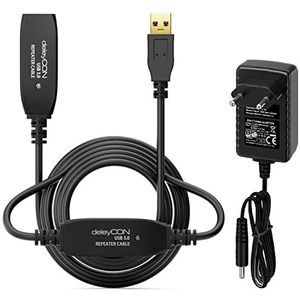 deleyCON 15m Actieve USB 3.0-Kabel Actieve Verlenging met 2 Signaalversterker & Voedingsadapter USB3.0 Repeaterkabel Verlengkabel PC Computer Printer Scanner
