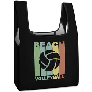 Vintage strandvolleybal grafische herbruikbare boodschappentassen opvouwbare boodschappentassen grote opvouwbare draagtas met lange handgrepen