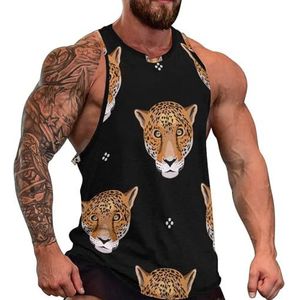 Jaguar Leopard Faces Tanktop voor heren, grafische mouwloze bodybuilding-T-shirts, casual strand-T-shirt, grappig sportschool-spierweefsel
