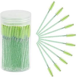 100 stuks wimperborstel, mascara toverstaf make-up applicators kits voor wimperextensions en wenkbrauwen met container (roze)