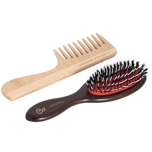 L'Artisan Brossier - Duo Pneumatische haarborstel en kam van hout – geschenkdoos traditionele borstel, middelgroot, 100% natuurlijk, puur wildzwijnhaar – gemaakt in Frankrijk