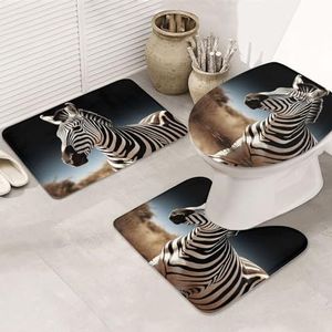 VTCTOASY Wilde Dieren Zebra Print Badkamer Tapijten Sets 3-delig Absorberend Toilet Deksel Cover Antislip U-vormige Contour Mat voor Toilet Badkamer
