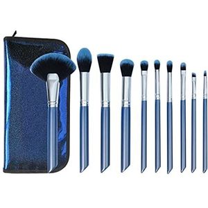 10Pcs Make-up Borstel Set Premium Synthetische Foundation Borstel Voor Bakken Concealer Oogschaduwen Blush, Blauw
