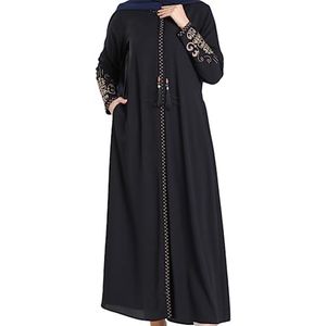 Dames Geborduurde mouwen Abaya en geborduurd aan de zijkant van de rits Lange mouw Tot de grond Turkse Islamitische Mode (DE/NL/SE/PL, Alfabetisch, S, Regular, Regular, Marineblauw)