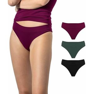 Risalti Braziliaanse damesslip van microvezel, 3 stuks - damesonderbroek, naadloos, bikini, zachter dan damesonderbroek, katoen, damesondergoed - Made in Italy, pruim groen-zwart, L-XL