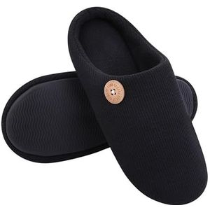 Warme katoenen pantoffels for dames, pluizige huisbontpantoffels for binnen, platte schoenen die zachte pantoffels dweilen (Color : Black, Size : 38-39(9.2-9.4 inch))