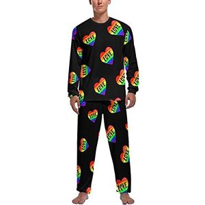 Love Rainbow Gay Pride Heart Zachte Heren Pyjama Set Comfortabele Lange Mouw Loungewear Top En Broek Geschenken XL