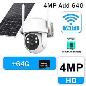 4MP HD Solar Camera PTZ Outdoor Wireless Security Camera Battery Long Standby CCTV IP Cam Video Surveillance Cameras Beveiligingscamera'S Voor Thuis(4MP Add 64G)