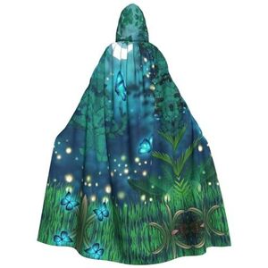 Bxzpzplj Blauwe vlinder maanlicht dames heren volledige lengte carnaval cape met capuchon cosplay kostuums mantel, 185 cm