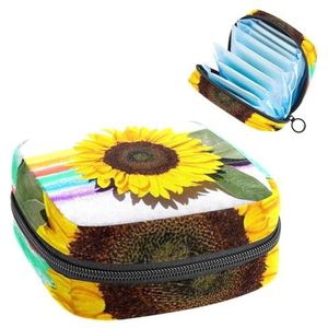 Maandverband Opbergtas, Menstruatiecup Pouch Tampon Bag, Menstruatie Pads Houder Organizer voor Vrouwen Meisjes, Zonnebloem
