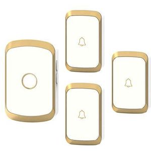 Deurbel, Draadloze deurbel, set van 3 knoppen met ontvanger, bereik 300 m, 36 beltonen, IP44, waterdicht, zwart en goud(Gold)