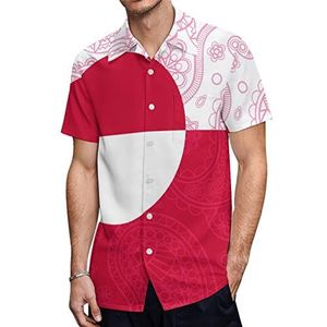 Groenland Paisley Vlag (1) Hawaiiaanse shirts voor heren, casual overhemd met korte mouwen, button down, vakantie, strandshirts L