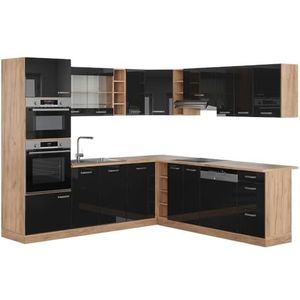 Vicco Hoekkeuken R-Line Solid eiken zwart 247 x 237 cm moderne keukenkasten keukenmeubel