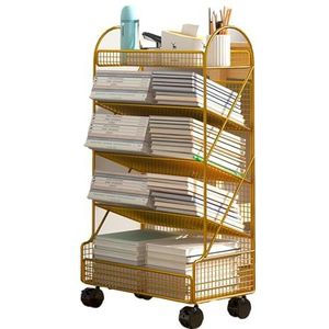 Verplaatsbare Boekenplankwagen,5-Laags Bureaumap Bestandsopslag, Met Wielen Bureauboekenplank,for Kantoor Thuis Vloerstaande Opbergorganizer Planken (Color : Gold)