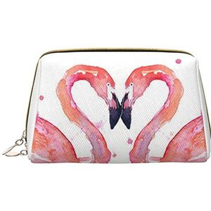 WOWBED Inkt Flamingo's Gedrukt Lederen Make-up Tas Grote Reizen Make Up Organizer Cosmetische Borstel Zakken Case voor Vrouwen en Meisjes, Wit, One Size