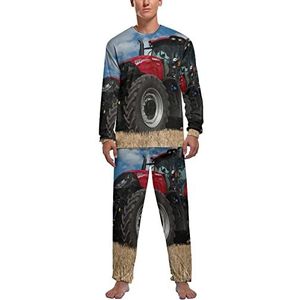 Grondbewerking tractor zachte heren pyjama set comfortabele lange mouwen loungewear top en broek geschenken 2XL