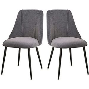 GEIRONV Set van 2 gezellige meubels Modern Eetkamerstoel, 50 × 56 × 85 cm Flanel en metalen ergonomische stoel woonkamer keuken kantoorstoel Eetstoelen (Color : Gris)