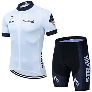 Zomerfietspak voor heren, wielertrui voor heren, set van jersey met 3D-gelpad voor buiten rijden (wit A, L)