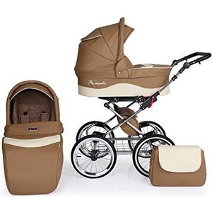 Baby kinderwagen Classic Buggy 3in1 autostoel reissysteem pasgeborenen vanaf de geboorte (2in1 zonder autostoel, bruin & crème)