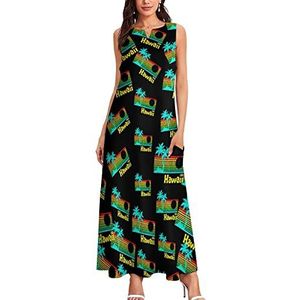 Jaren 80 Retro Vintage Hawaii damesjurk mouwloze lange maxi-jurk strand swing jurken 4XL