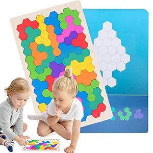 Houten blokpuzzel, 10,5 inch Tangram Jigsaw Brain Teaser Toy, Intelligence Puzzle Box Brain Game Building Block, Kleurrijk Vormpatroon Montessori Speelgoed, Houten Patroon Puzzel Speelgoed Cadeau voor