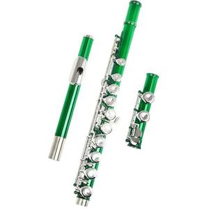 Fluit 16-gaats gesloten gat fluit C-sleutel Professionele zilveren fluit Muziekinstrument Fluitkoffer Zorg Stok Handschoenen Accessoires (Color : Green)