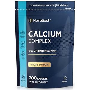 Calcium Magnesium Zinc Complex | 1 Tablette per Dag | met Vitamin D | 200 Veganistische Tabletten | voor Mannen & Vrouwen | Horbaach