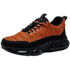 Veiligheidstrainers Stalen Neus Mannen Vrouwen Lichtgewicht Comfortabele Veiligheidsschoenen Ademend Werk Trainers met Demping Punctie Proof Veiligheidsschoenen Industriële Sneakers OMY116, Oranje, 9