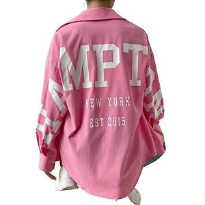 dames topjes Letter Graphic Drop Shoulder Shirt (Color : Hot Pink, Size : L)