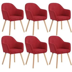 WOLTU EZS26rt-6 Eetkamerstoelen, 6-delige set, keukenstoel, woonkamerstoel, gestoffeerde stoel, modern design met armleuning, zitting van corduroy, frame van massief hout, rood