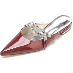 EICOFF Dames Pumps Gesloten Teen Lage Hakken Sandalen Strass Slip-op Plat Trouwschoenen Vrouwen Bruids Bruiloft Werk Jurk Schoenen,Burgundy,36 EU